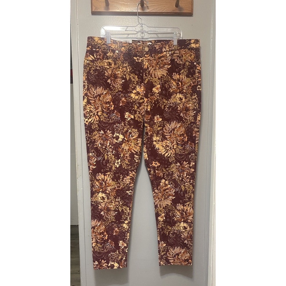 Seven7 High Rise Skinny Corduroy Jeans Women's Sz 18 Floral Burgundy NWT